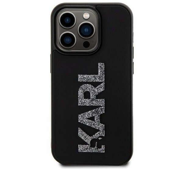Karl Lagerfeld 3D Rubber Glitter Logo iPhone 15 Pro Max hátlap tok, fekete