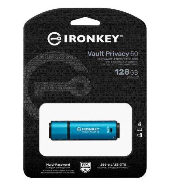 Kingston IKVP50/128GB IronKey Vault Privacy 50 128 GB, USB 3.2 Gen 1 Kék-Fekete
pendrive