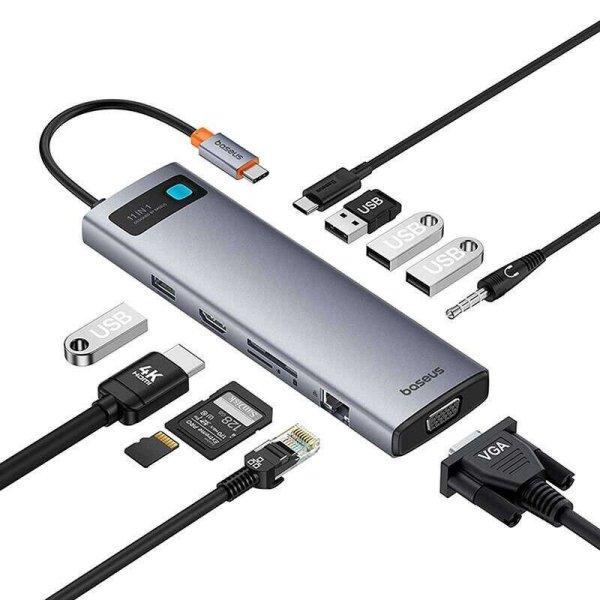 11 az 1-ben Baseus StarJoy USB-C - HDMI +VGA + 4xUSB-A + USB-C PD + RJ45 + SD/TF
ezüst (B00030709811-00)