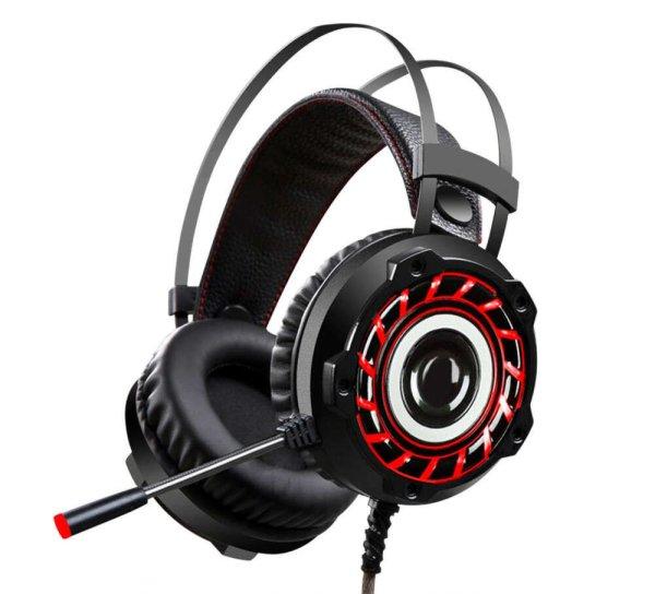 Gamer fejhallgató, USB + 2db 3,5mm Jack, vezetékes headset, mikrofon
zajszűrő, hangerőszabályzó, 7 színű RGB világítás, fekete