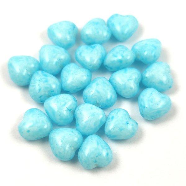 Cseh préselt egyedi formák - szív - Alabaster Milky Blue Turquoise - 6mm