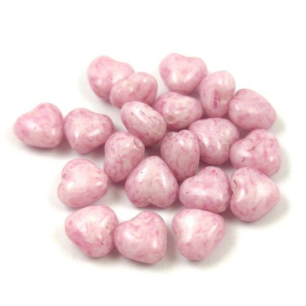 Cseh préselt egyedi formák - szív - Alabaster Milky Light Amethyst - 6mm