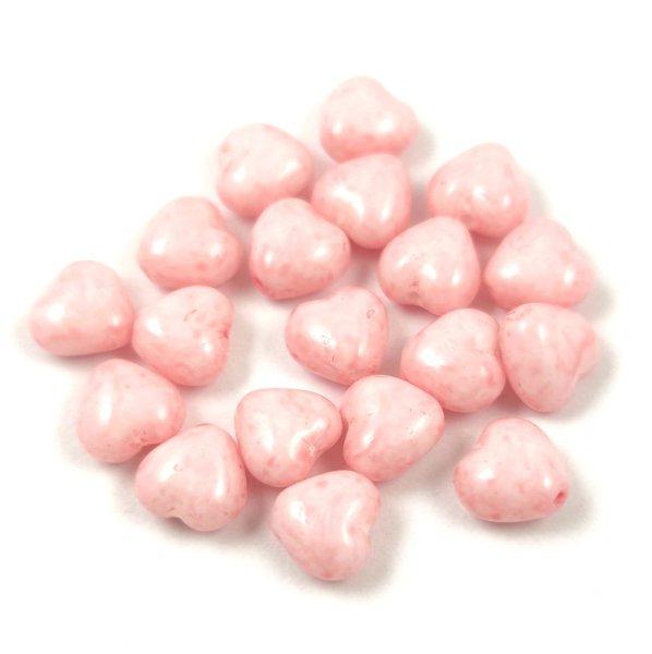 Cseh préselt egyedi formák - szív - Alabaster Milky Light Rose - 6mm