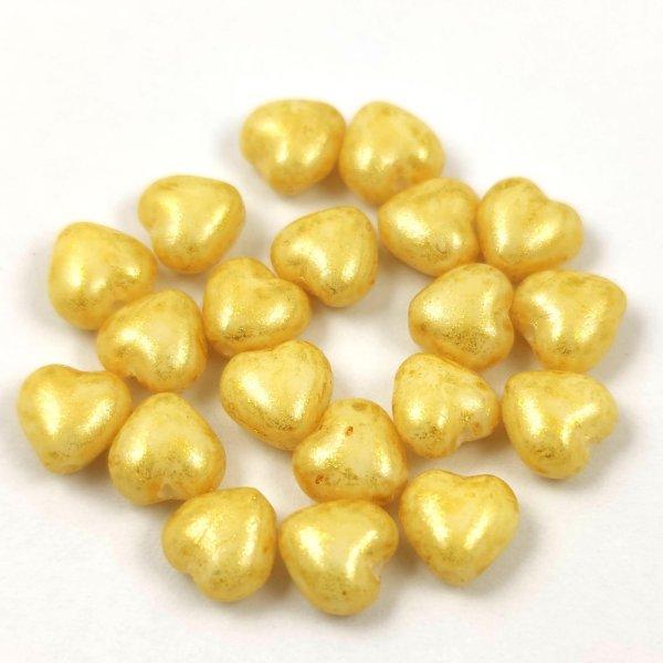 Cseh préselt egyedi formák - szív - Alabaster Milky Beige Gold - 6mm