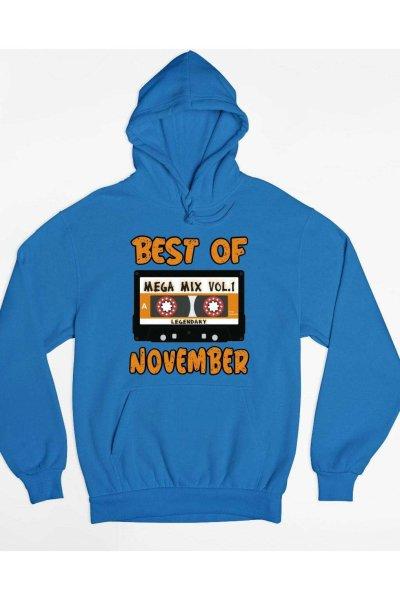 Best of november kapucnis pulóver - egyedi mintás, 4 színben, 5 méretben