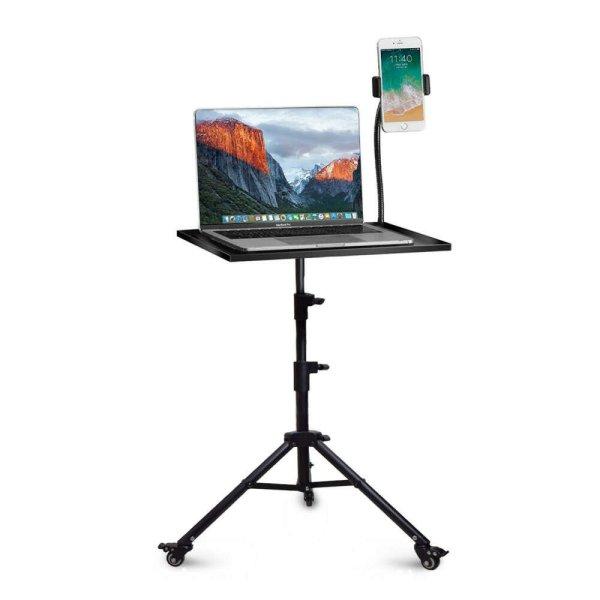 Multifunciós Projektor Állvány, mobiltelefon tartóval,
laptophoz/projektorhoz, guruló talp, állítható magasság, forgatható
tálca, fekete