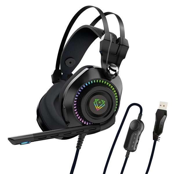 Vertux Fejhallgató, BOGOTA (50mm driver, hangerőszabályzó, flexibilis
mikrofon, USB 3.0, RGB LED, fekete)