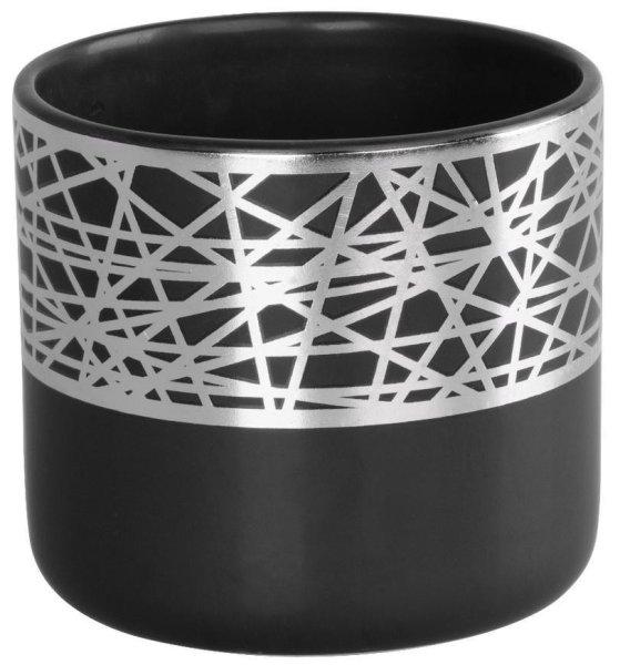 Dekoráció MagicHome,Virágcserép ezüst díszítéssel, fekete, dolomit,
16,8x16,8x14,7 cm