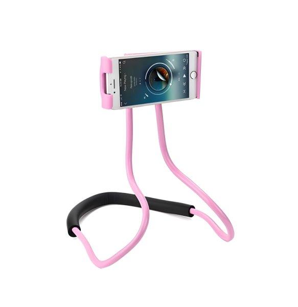 Univerzális, hajlítható, nyakba akasztható telefontartó - rózsaszín