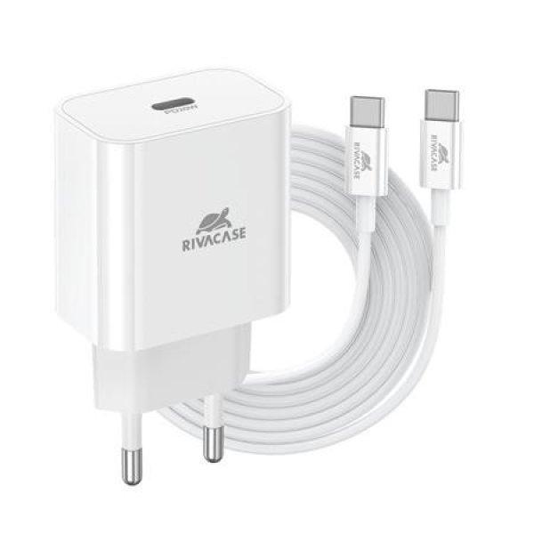 Hálózati töltő, 20W, USB-C, USB-C, USB-C/USB-C töltőkábel, RIVACASE
"PS4101", fehér