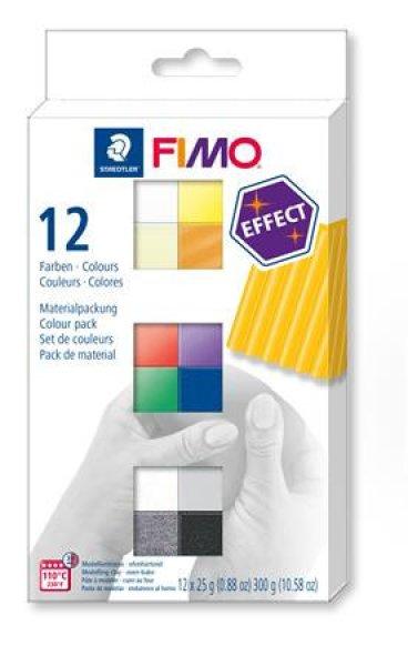 Gyurma, készlet, 12x25 g, égethető, FIMO "Effect Colours", 12
különböző szín