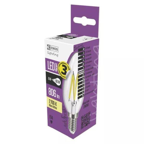 EMOS LED Filament Izzó Gyertya 6W E14 806lm meleg fehér Z74203