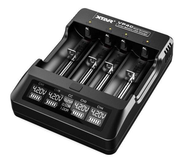 XTAR VP4C akkutöltő 4db lithium akkuhoz (3,6-3,7V INR,IMR,ICR) USB-S