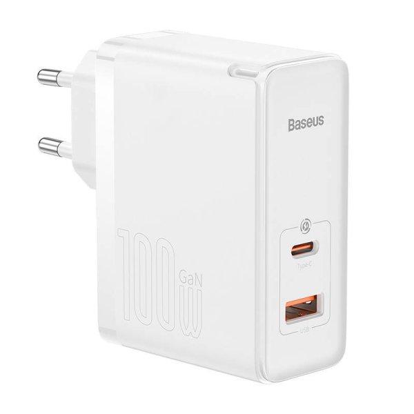 Baseus GaN5 Pro USB-C + USB fali töltő, 100W + 1m kábel (fehér)