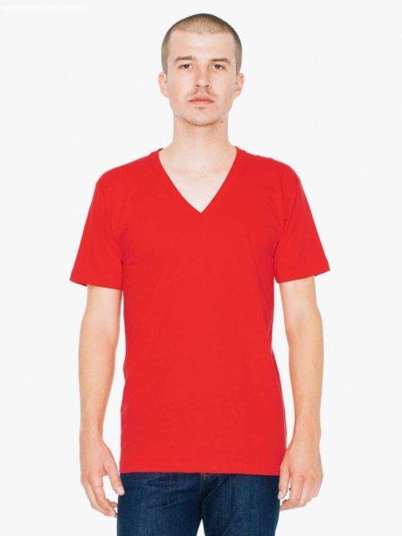 AA2456 unisex V-nyakú pamut póló American Apparel, Red-XL