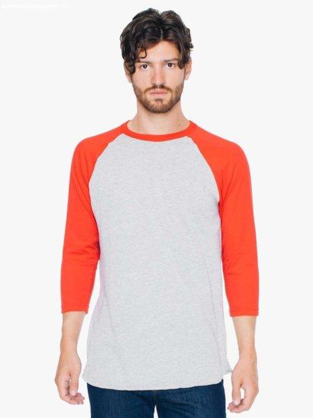 AABB453 3/4 ujjú kétszínű unisex póló American Apparel, Heather Grey/Red-L