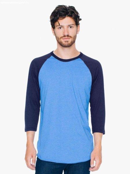 AABB453 3/4 ujjú kétszínű unisex póló American Apparel, Heather Lake
Blue/Navy-2XL