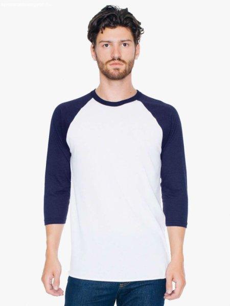 AABB453 3/4 ujjú kétszínű unisex póló American Apparel, White/Navy-L