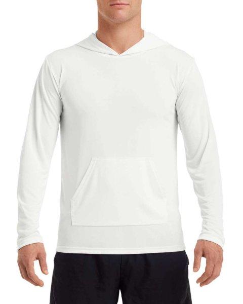 Hosszú ujjú kapucnis Aktív Fit férfi póló, Gildan GI46500, White-2XL