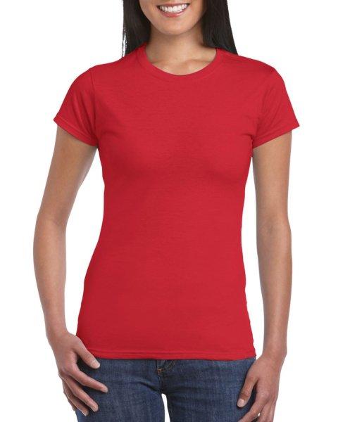 Softstyle testhez álló rövid ujjú női póló, Gildan GIL64000, Red-L