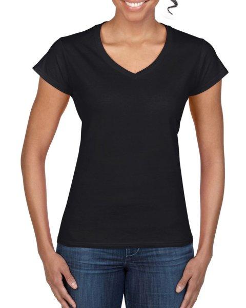 Softstyle V-nyakú testhez álló rövid ujjú női póló, Gildan GIL64V00,
Black-XL