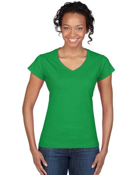 Softstyle V-nyakú testhez álló rövid ujjú női póló, Gildan GIL64V00,
Irish Green-XL