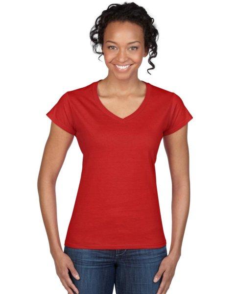 Softstyle V-nyakú testhez álló rövid ujjú női póló, Gildan GIL64V00,
Red-S