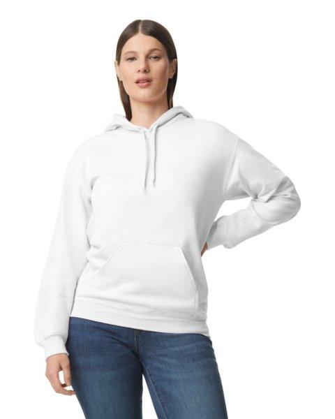 Softstyle kapucnis pulóver kenguruzsebbel, Gildan GISF500, White-M