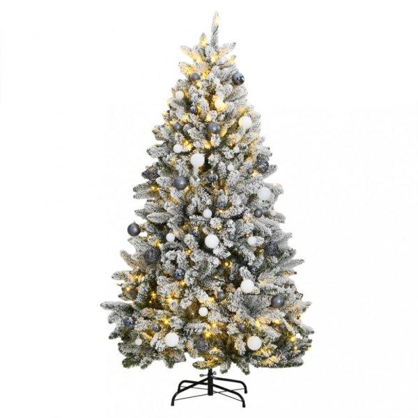 Csuklópántos műkarácsonyfa 300 LED-del és gömbökkel 180 cm