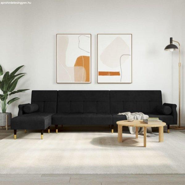 Fekete L-alakú bársony kanapéágy 271x140x70 cm