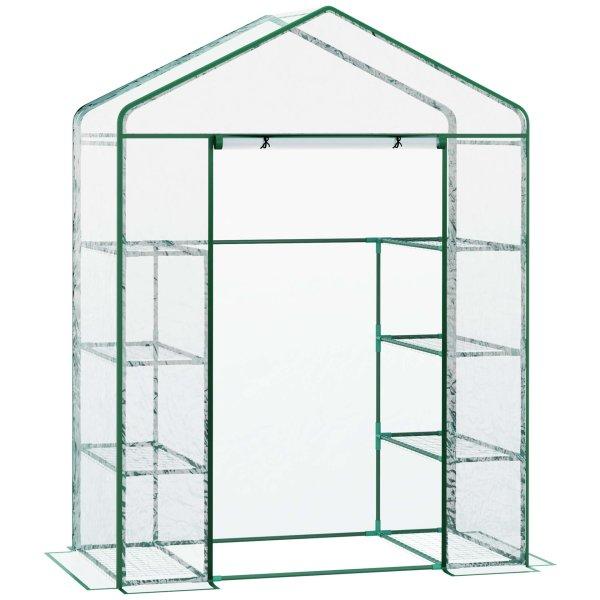Négyszögletes üvegház, acél/PVC, 8 polcos, 143 x 73 x 195 cm,
zöld/átlátszó