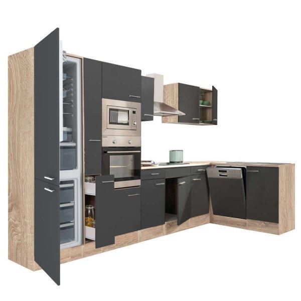 Yorki 370 sarok konyhablokk sonoma tölgy korpusz,selyemfényű antracit
fronttal alulagyasztós hűtős szekrénnyel