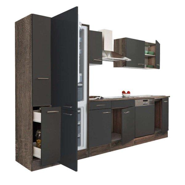 Yorki 310 konyhablokk yorki tölgy korpusz,selyemfényű antracit fronttal
alulfagyasztós hűtős szekrénnyel