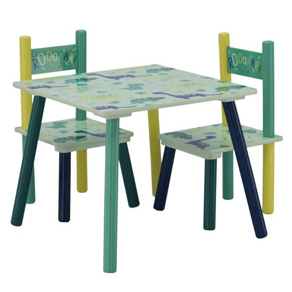 Dino gyerekbútor terített asztal és 2 szék, kékzöld, 50x50x42 cm