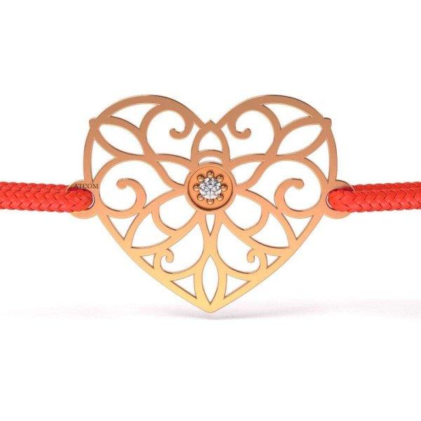 Rózsaarany karkötő gyémánt modellel Fűzős szív