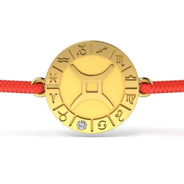 Sárga arany karkötő piros zsinórral Gemini modell