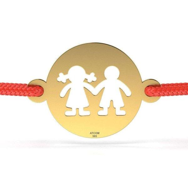 Sárga arany karkötő piros zsinórral Bánk modell lánynak és fiúnak