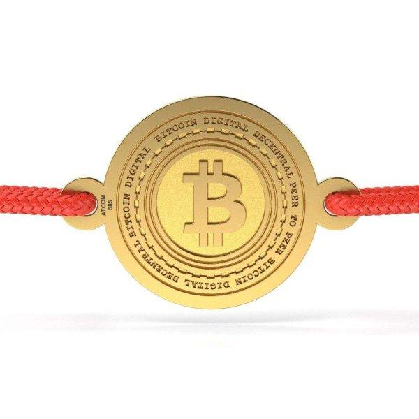 Sárga arany karkötő Bitcoin mintás zsinórral