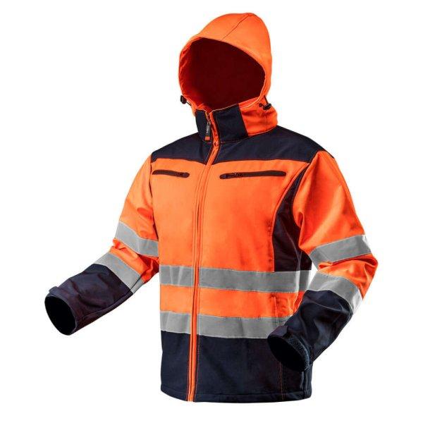 Jól látható softshell kabát kapucnival, narancssárga, XXXL méret