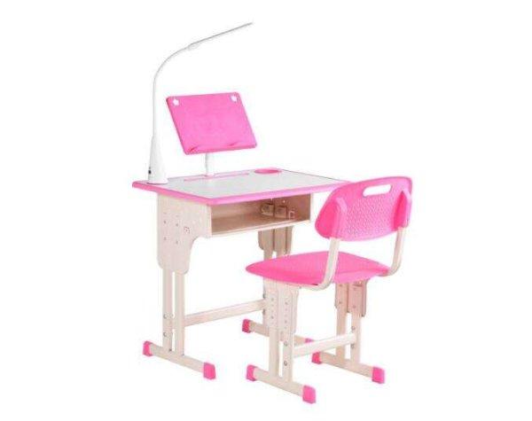 Íróasztal gyermekszékkel Homcom, LED lámpa, Állítható magasságú,
MDF/polipropilén/acél, 60x45x90-102 cm, rózsaszín