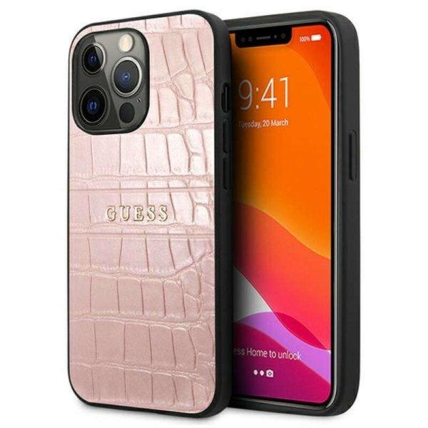 Guess Croco Stamp Lines - telefontok iPhone 13 Pro pink