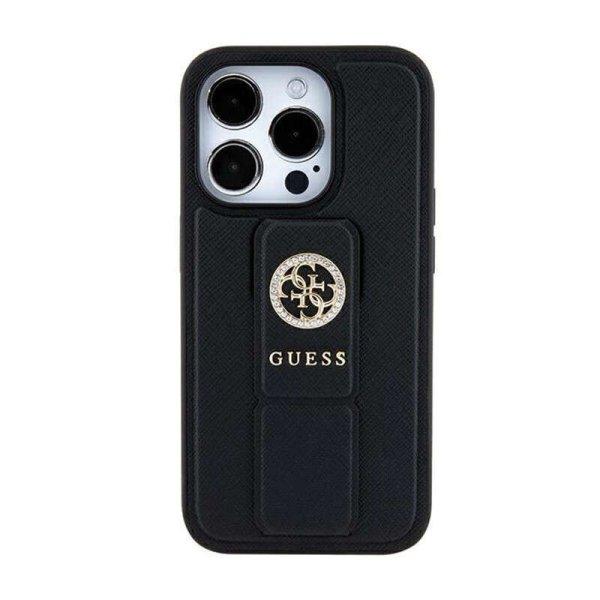 Guess Grip Stand 4G Saffiano Strass Logo - iPhone 15 telefontok fekete