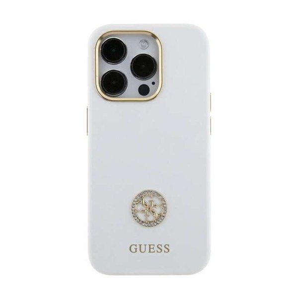 Guess Silicone Logo Strass 4G - iPhone 15 telefontok fehér