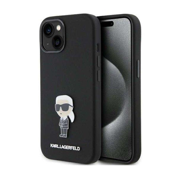 Karl Lagerfeld Silicone Ikonik Metal Pin - iPhone 15 telefontok fekete