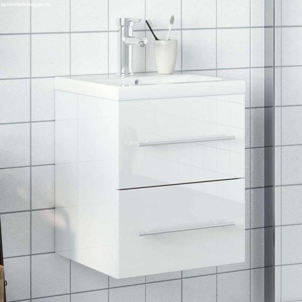 vidaXL magasfényű fehér fürdőszobai mosdószekrény mosdókagylóval