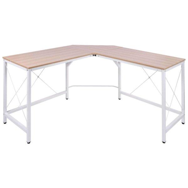 Homcom sarokasztal, íróasztal, MDF / fém, 150 x 150 x 76 cm, fehér / bézs