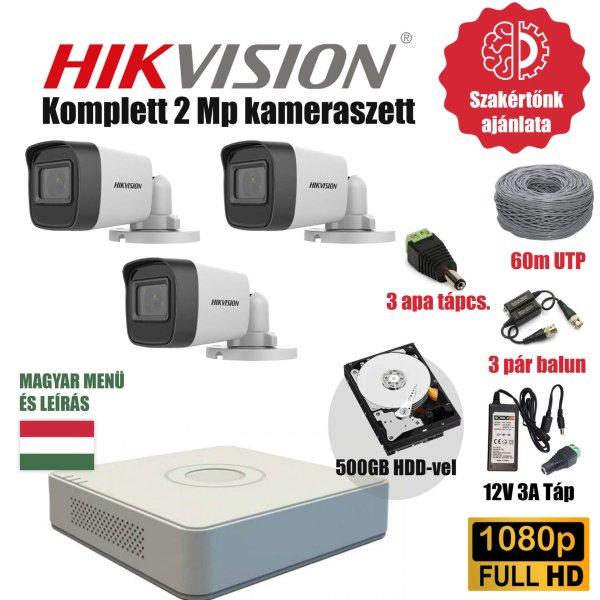 Hikvision 2MP Base TurboHD prémium kamera rendszer 3db kamerával és 500GB
HDD-vel