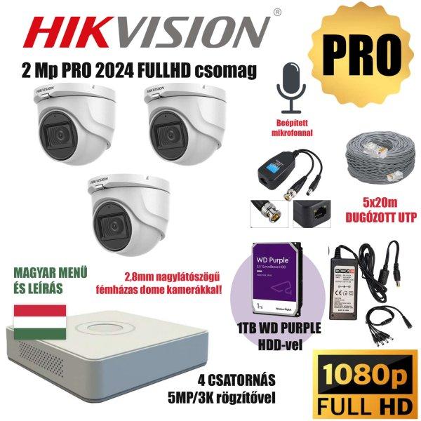 Hikvision 2MP PRO 3 Kamerás Szereld Magad TurboHD Csomag RJ45 balunnal és
készre szerelt UTP kábellel