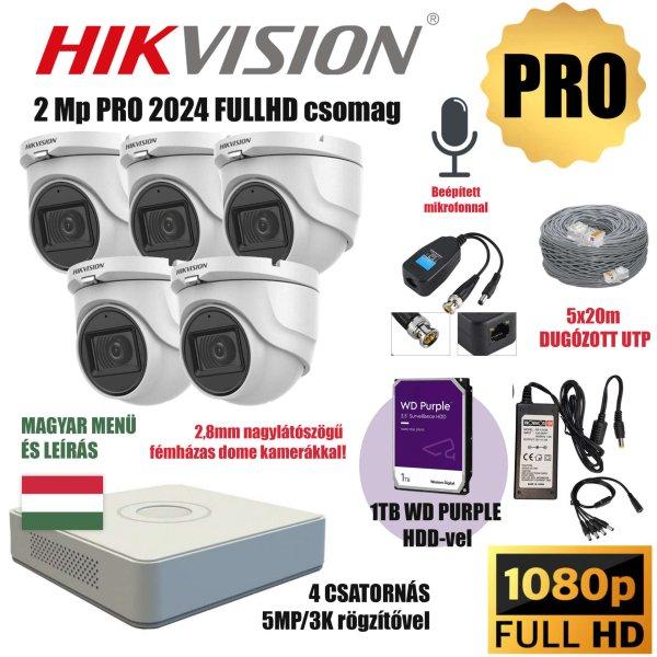 Hikvision 2MP PRO 5 Kamerás Szereld Magad TurboHD Csomag RJ45 balunnal és
készre szerelt UTP kábellel