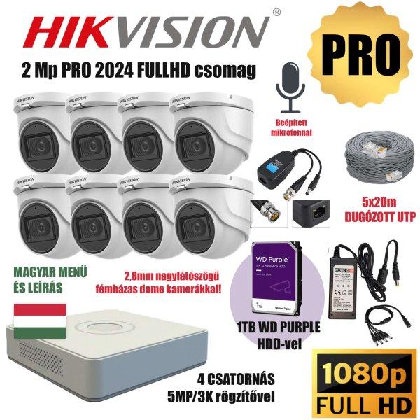 Hikvision 2MP PRO 8 Kamerás Szereld Magad TurboHD Csomag RJ45 balunnal és
készre szerelt UTP kábellel